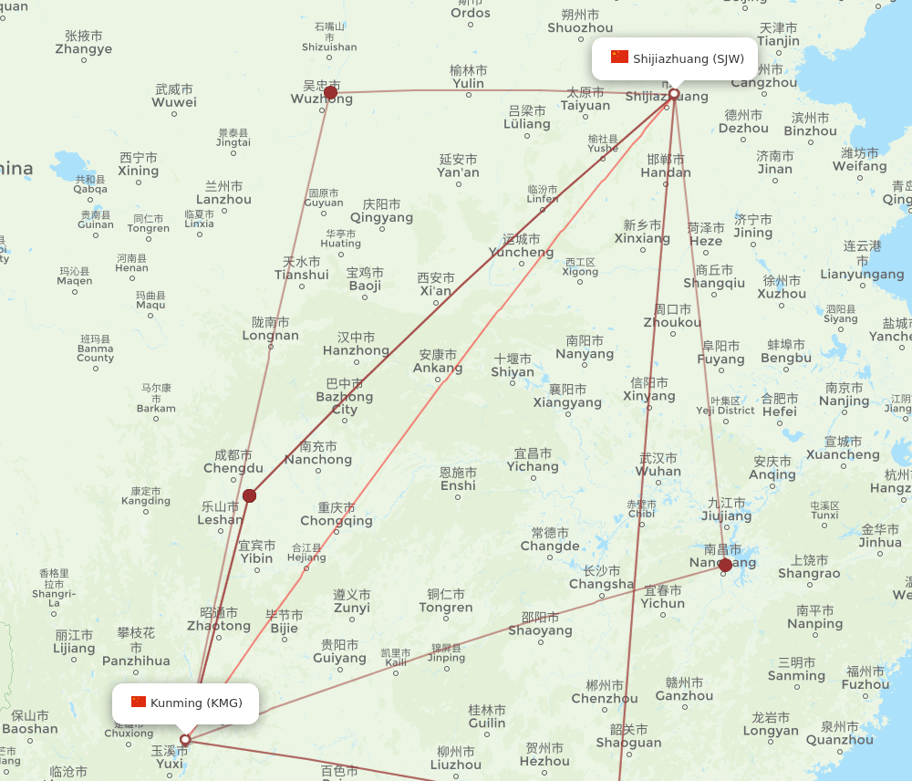 SJW to KMG flights and routes map