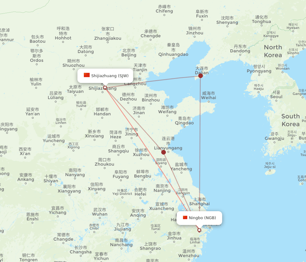 SJW to NGB flights and routes map