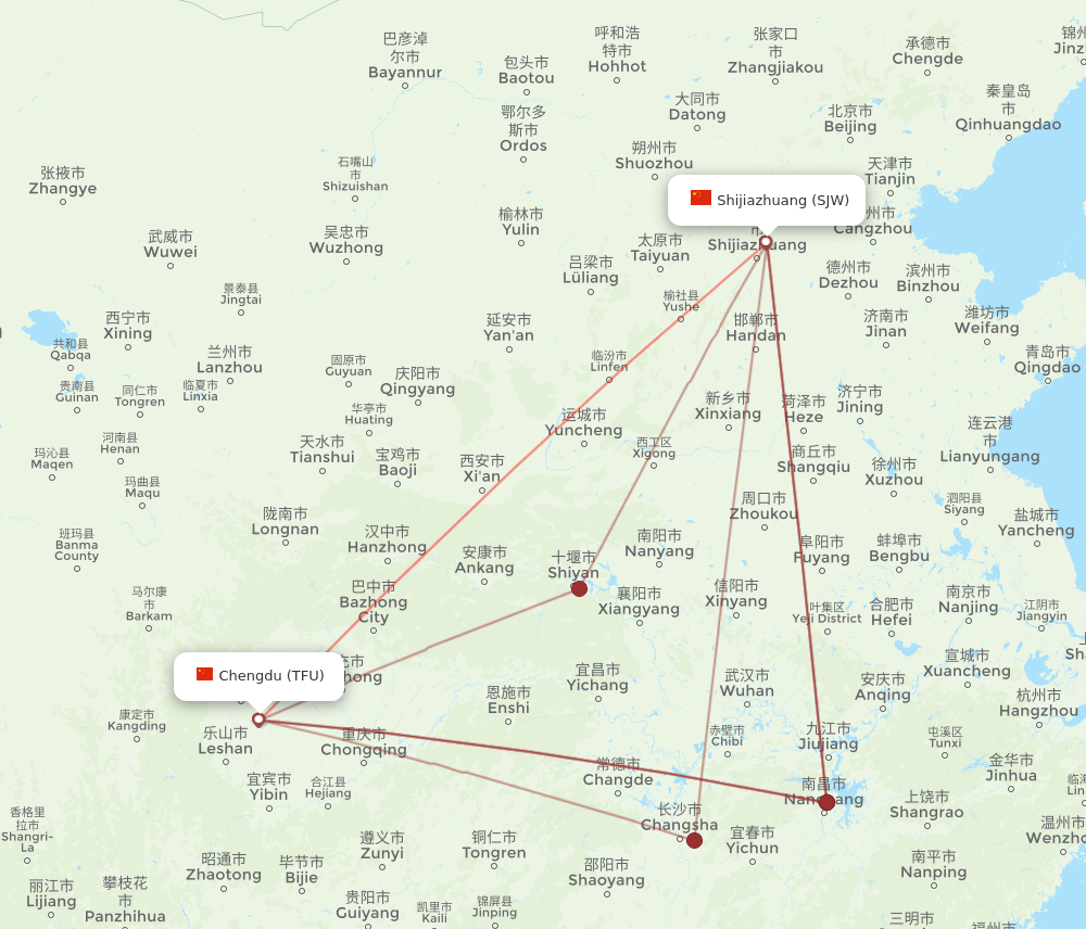 SJW to TFU flights and routes map