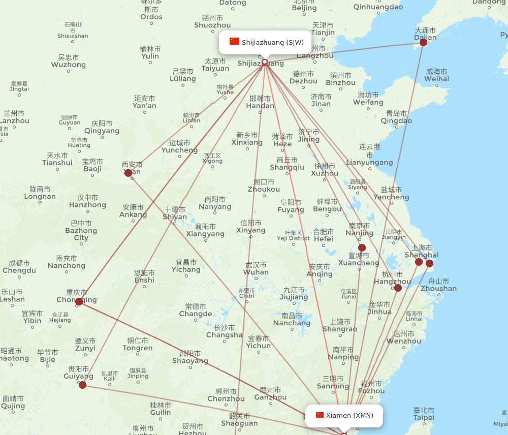 SJW to XMN flights and routes map