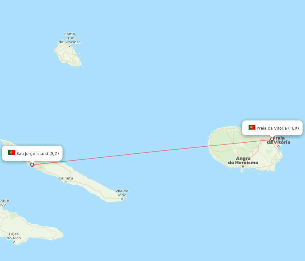 Sao Jorge Island - Terceira route map and flight paths
