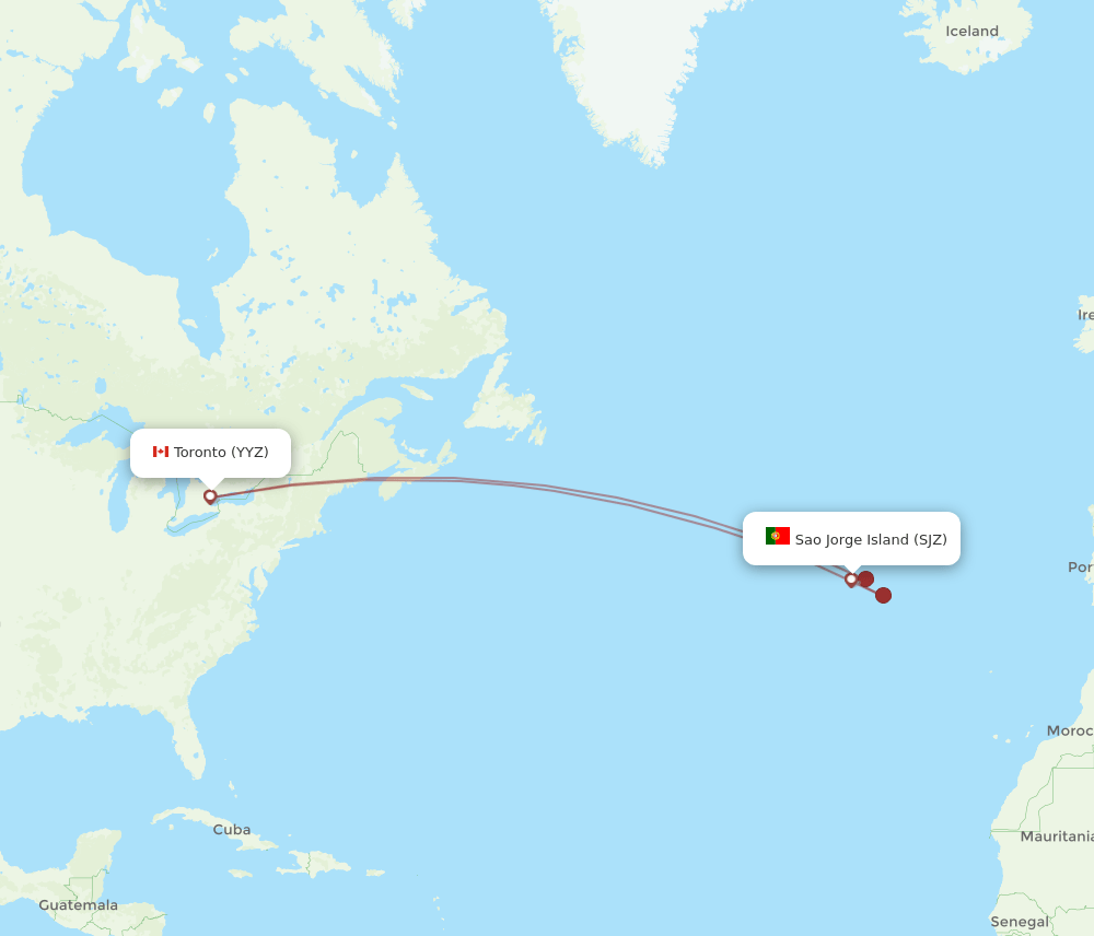 Toronto - Sao Jorge Island route map and flight paths