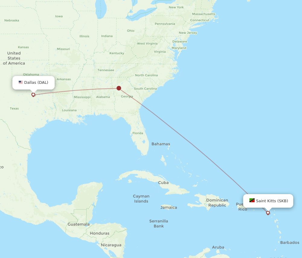 Dallas - Saint Kitts route map and flight paths