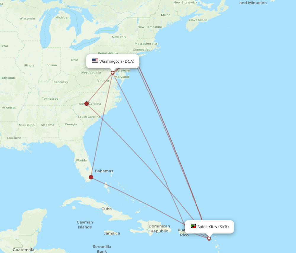 SKB-DCA flight routes