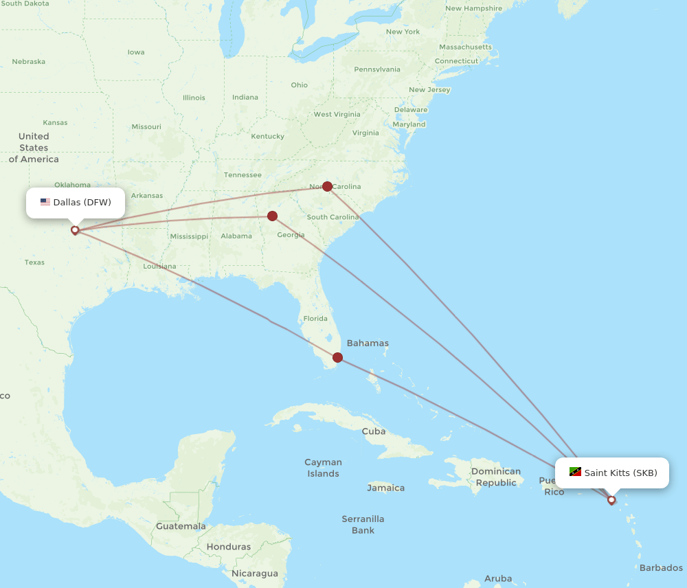 SKB to DFW flights and routes map