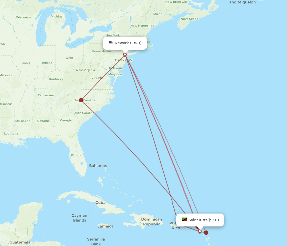SKB-EWR flight routes