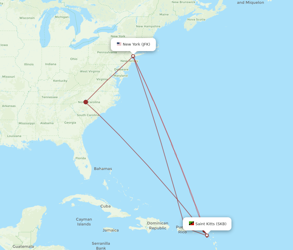 SKB to JFK flights and routes map