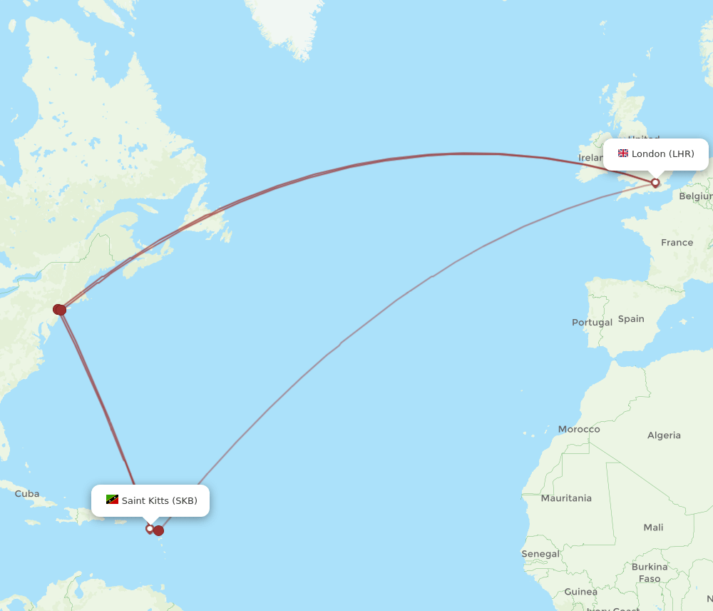 LHR to SKB flights and routes map