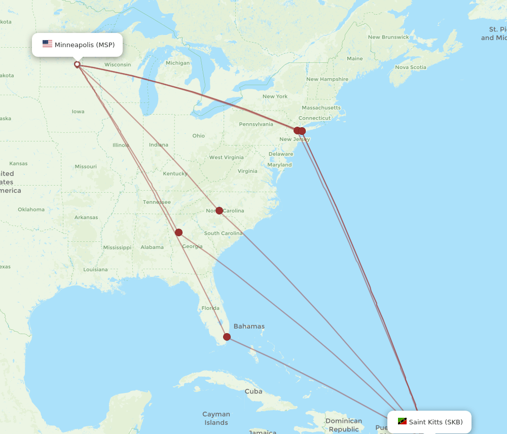 SKB-MSP flight routes
