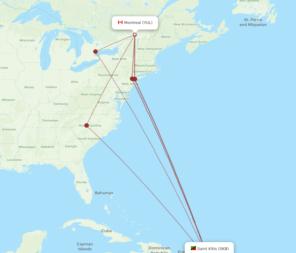 SKB to YUL flights and routes map