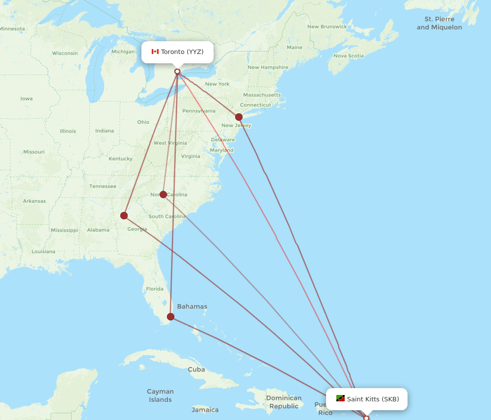 SKB to YYZ flights and routes map