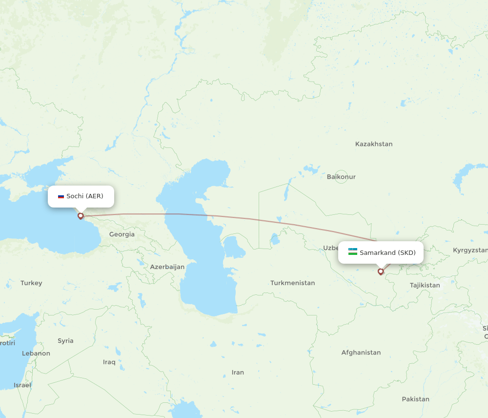 Adler/Sochi - Samarkand route map and flight paths