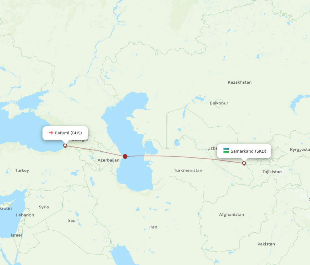 Batumi - Samarkand route map and flight paths