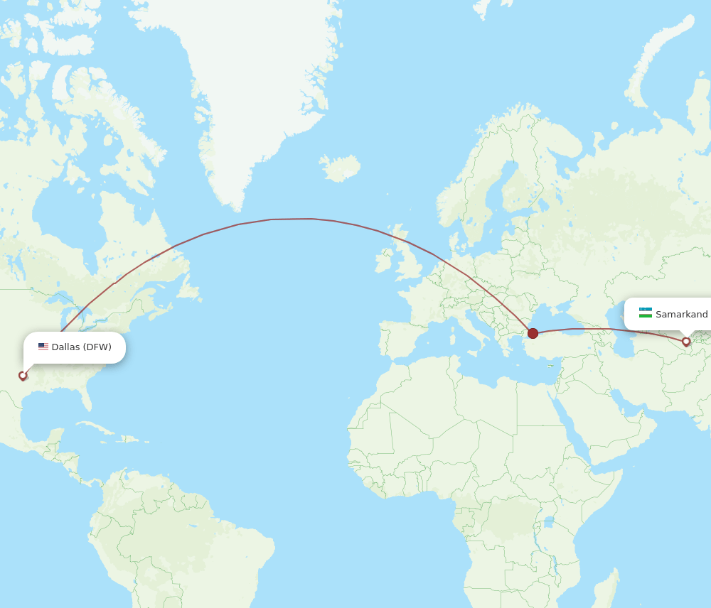 SKD to DFW flights and routes map