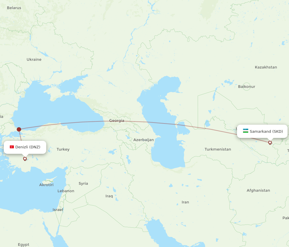 SKD to DNZ flights and routes map