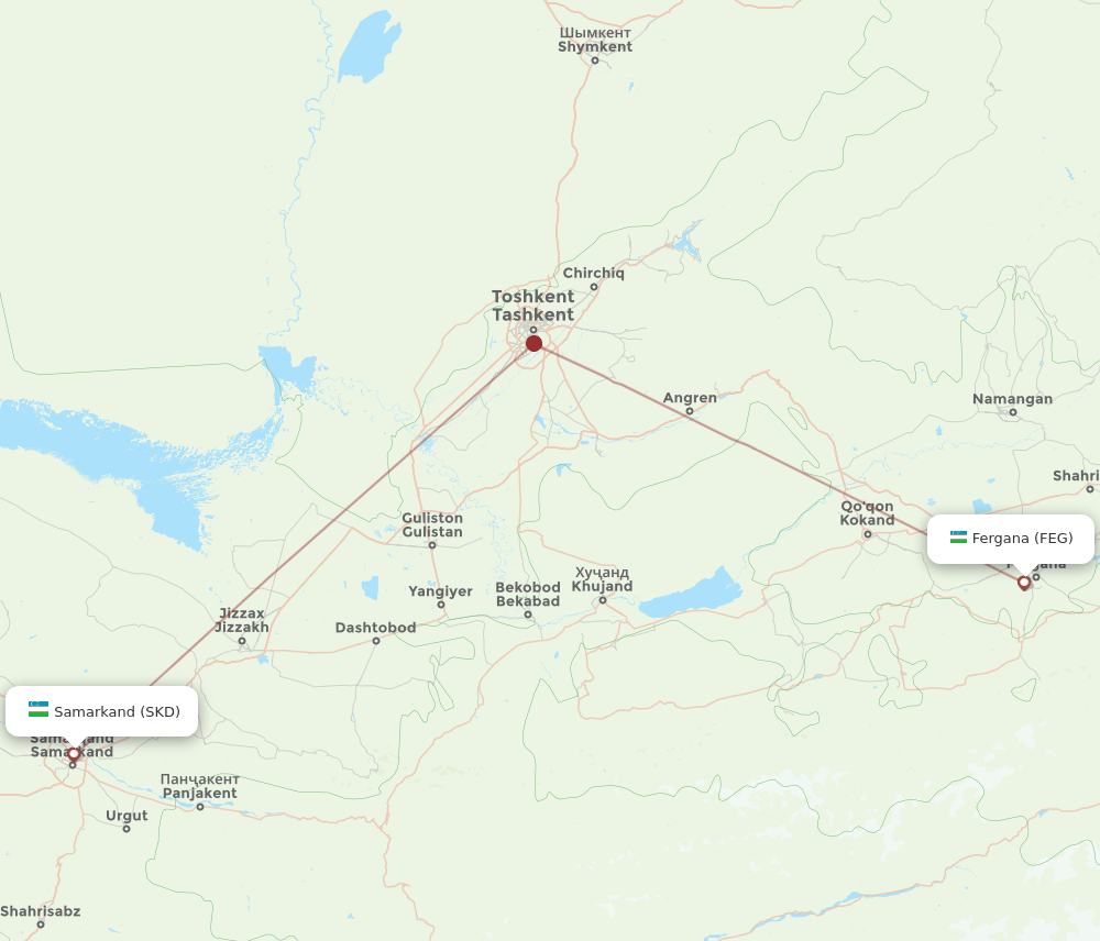 Fergana - Samarkand route map and flight paths