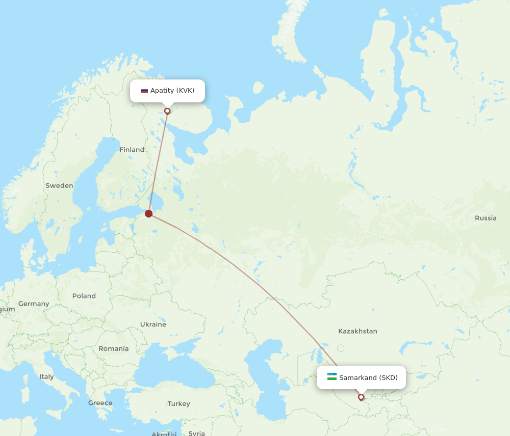 SKD to KVK flights and routes map