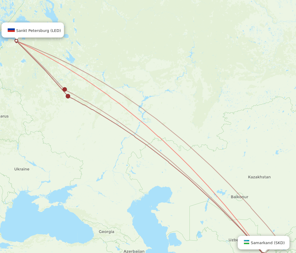 SKD to LED flights and routes map