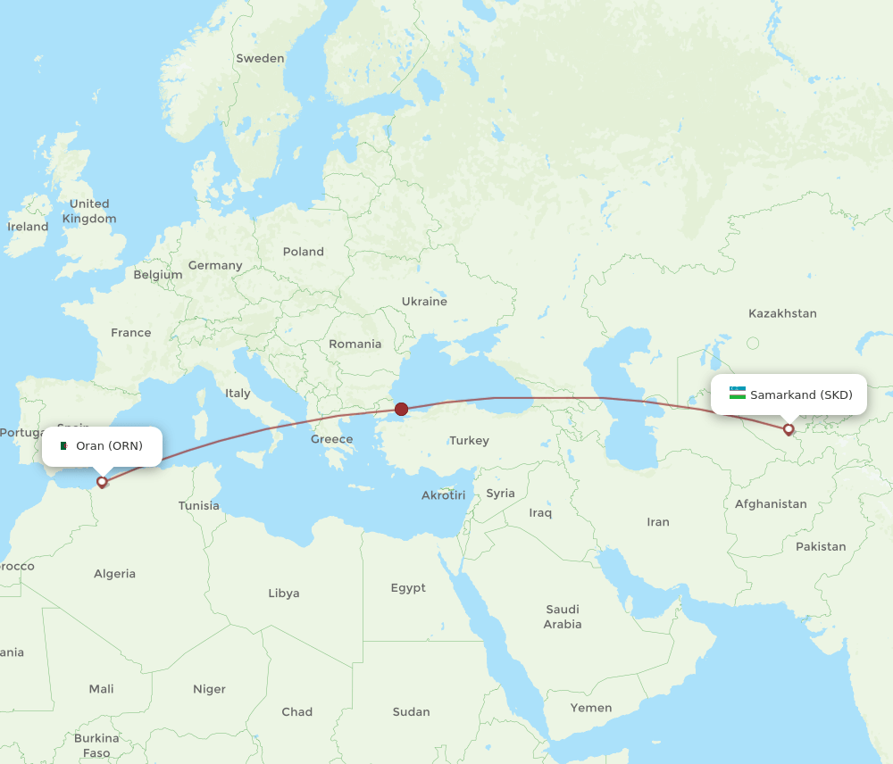 Oran - Samarkand route map and flight paths
