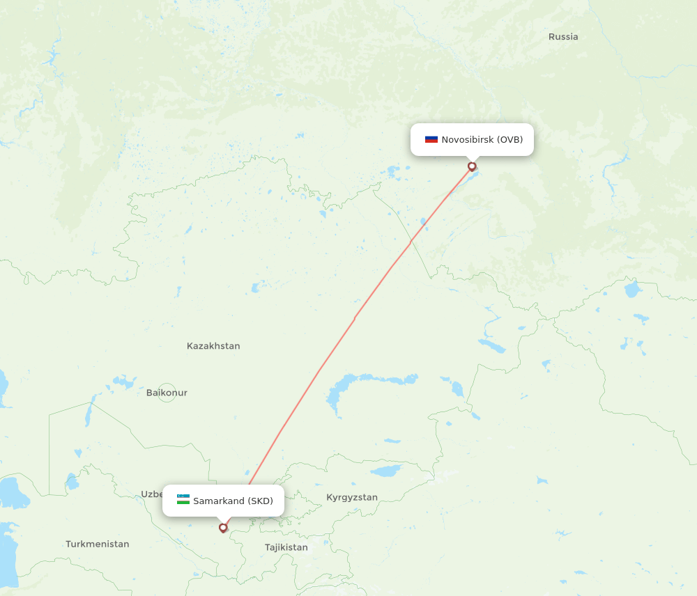 Samarkand - Novosibirsk route map and flight paths