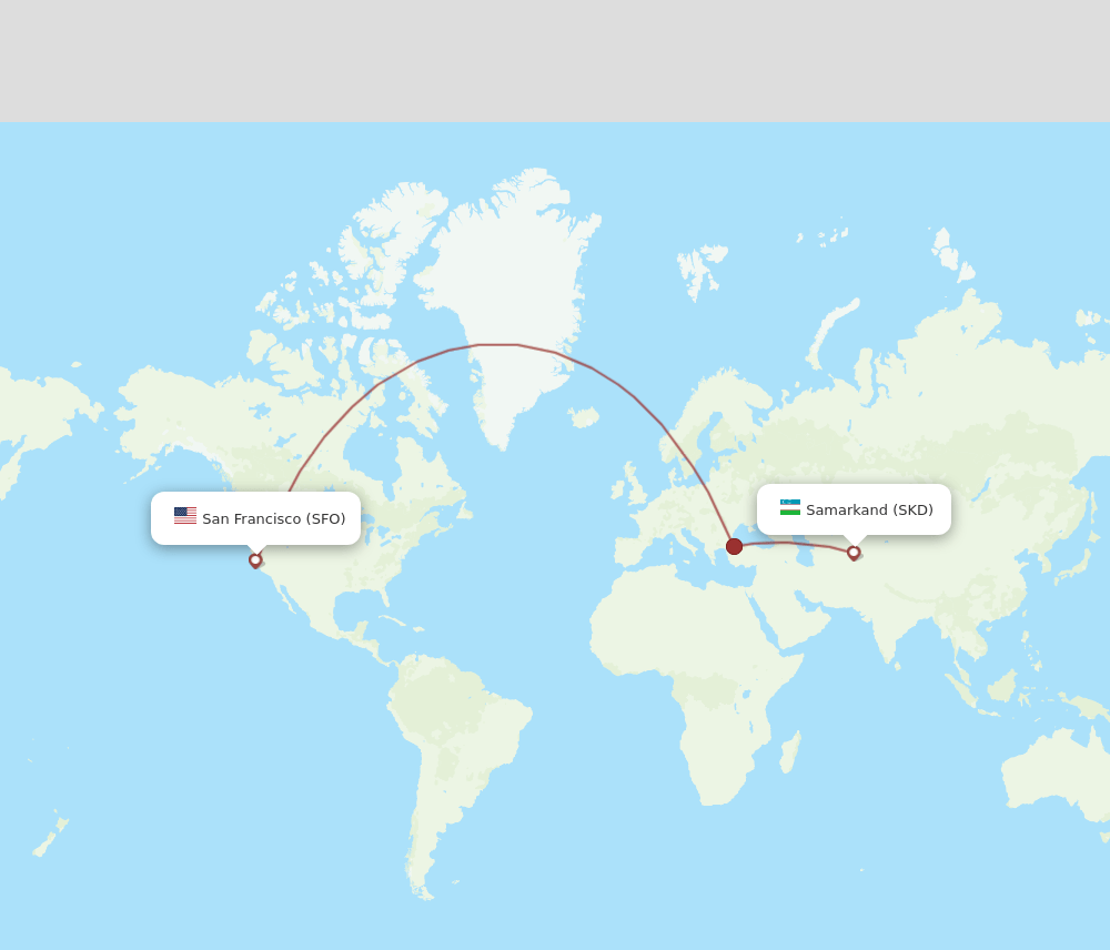 SKD to SFO flights and routes map