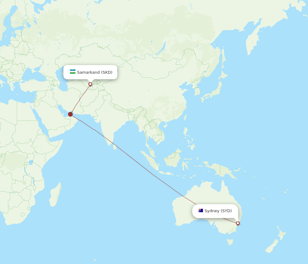 SKD-SYD flight routes