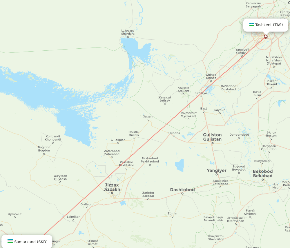 SKD to TAS flights and routes map