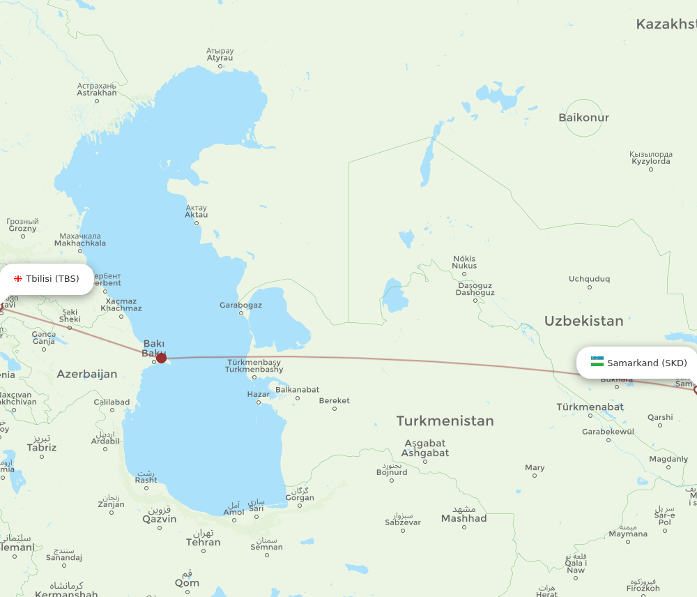 Tbilisi - Samarkand route map and flight paths