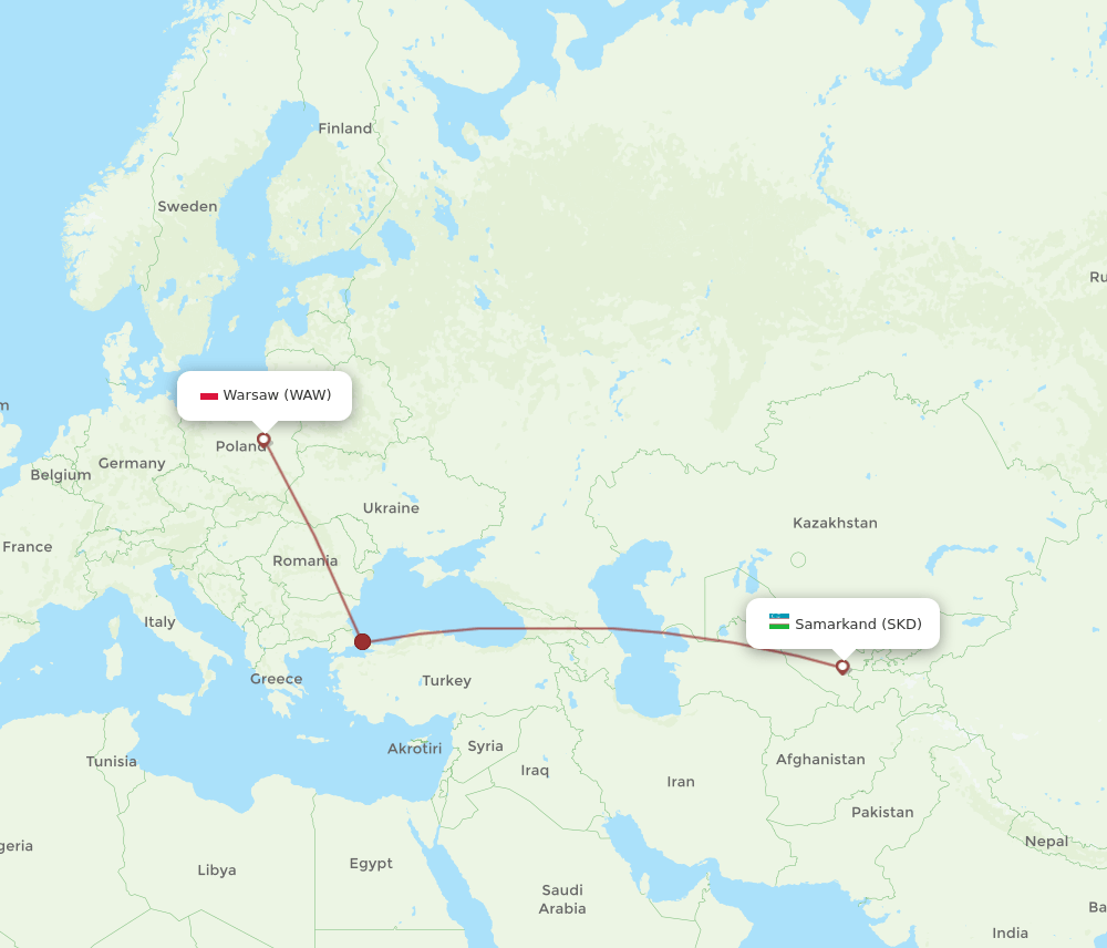 SKD-WAW flight routes