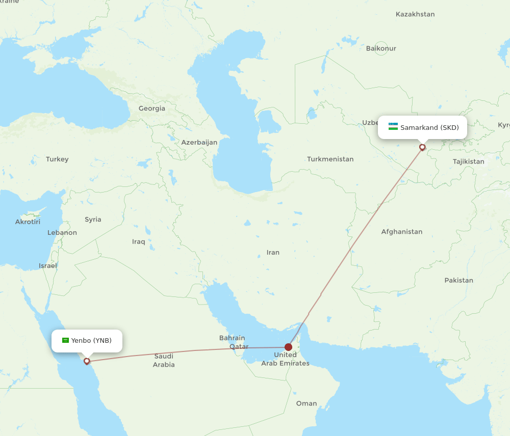 Yanbu - Samarkand route map and flight paths