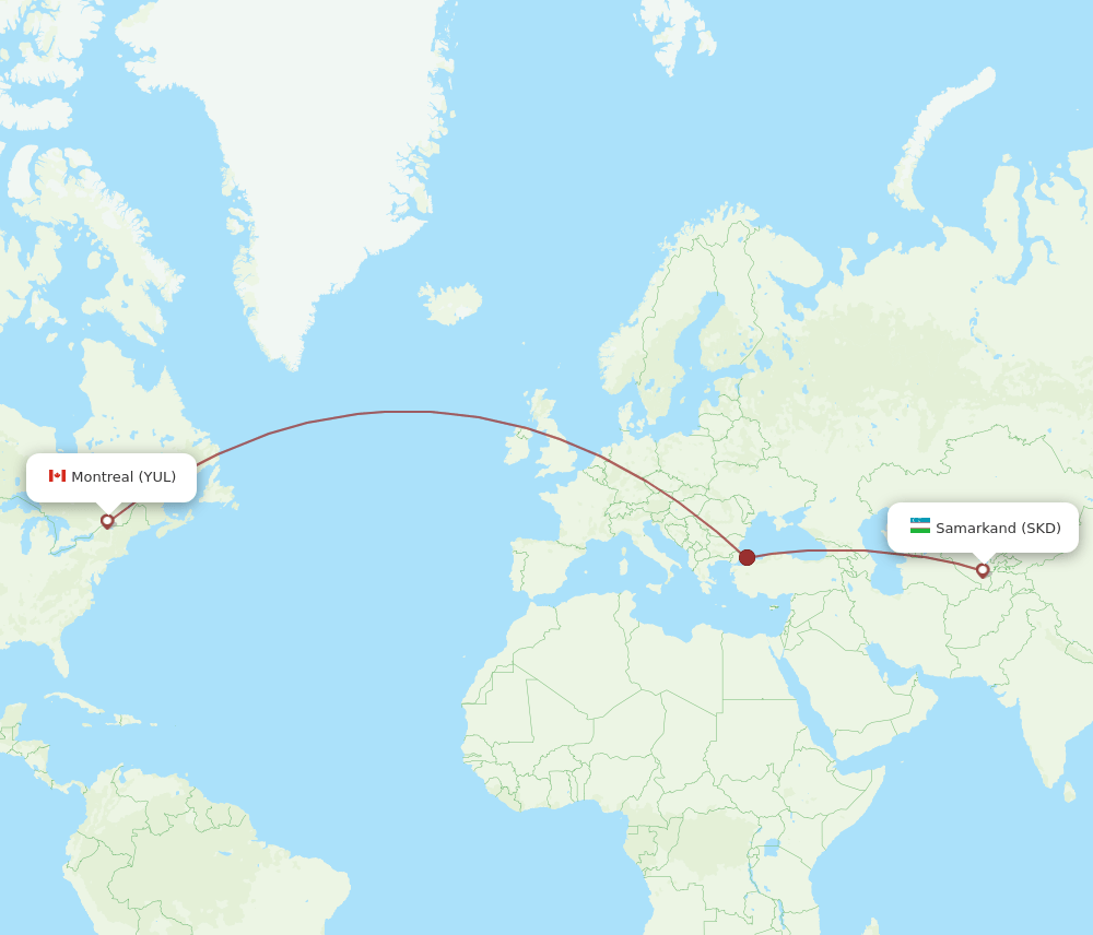 SKD-YUL flight routes