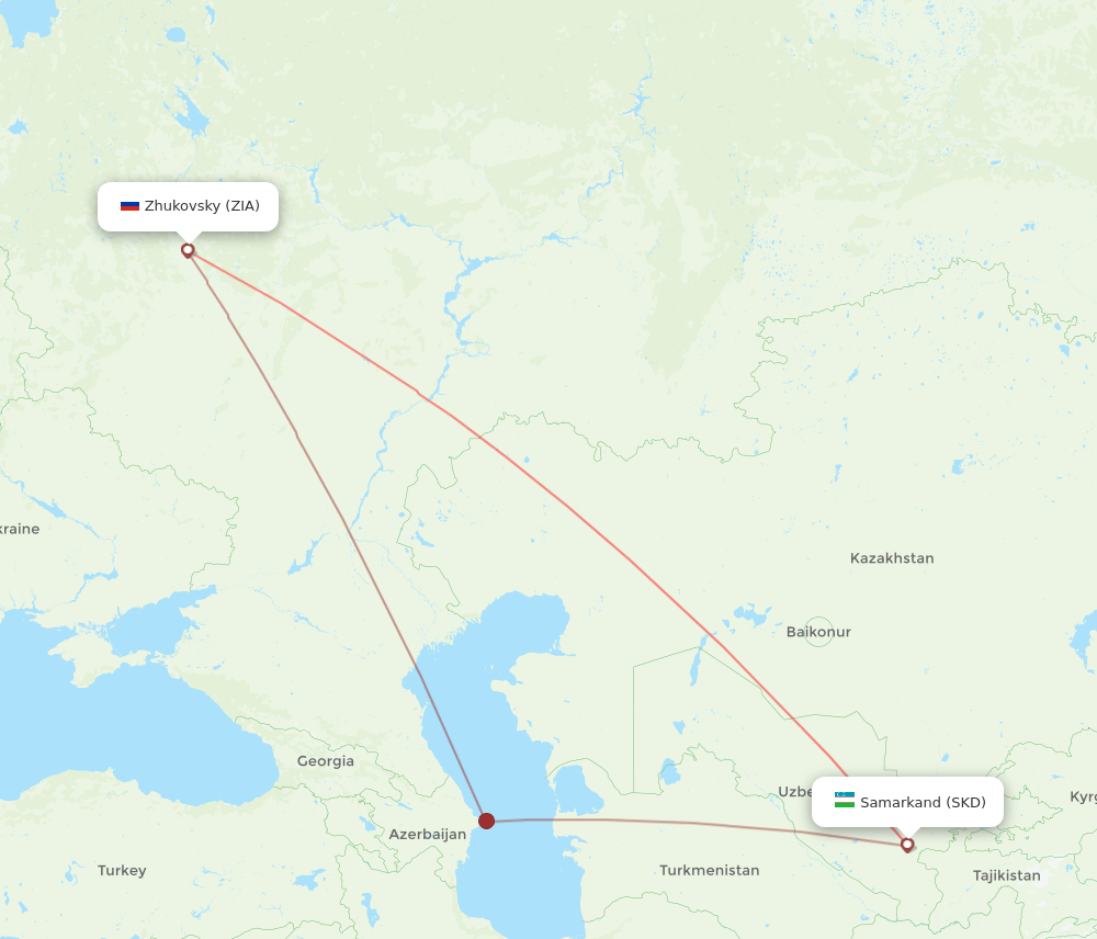 Samarkand - Zhukovsky route map and flight paths