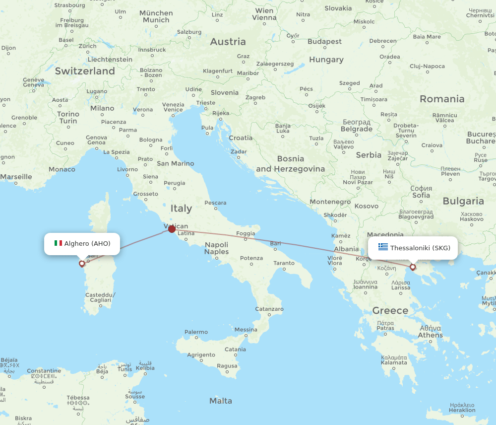 SKG-AHO flight routes
