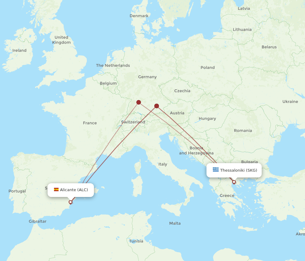 SKG to ALC flights and routes map