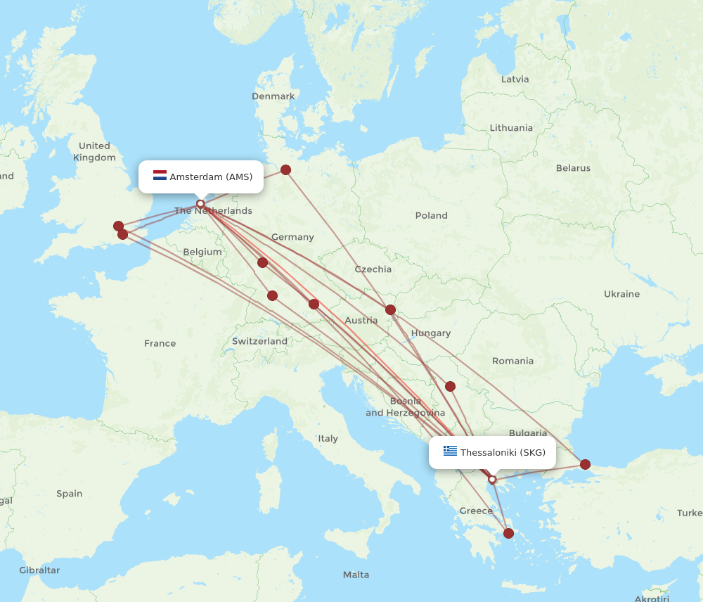 SKG to AMS flights and routes map