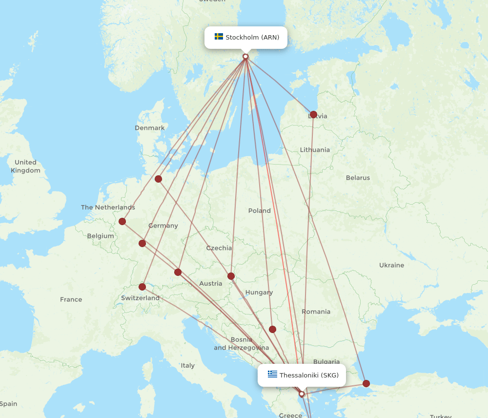 SKG-ARN flight routes