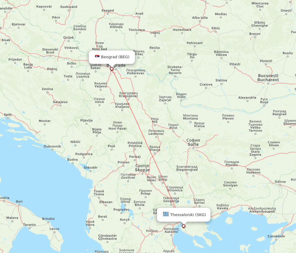 SKG to BEG flights and routes map