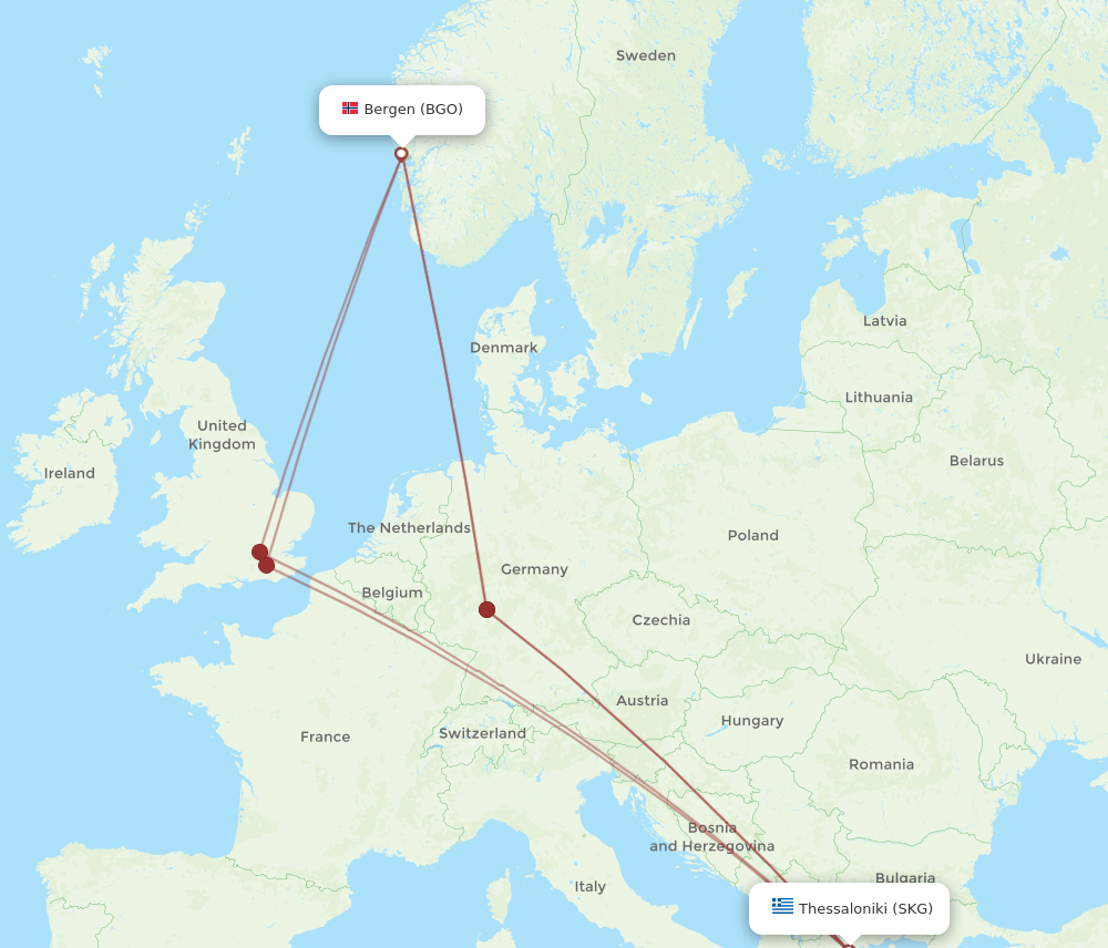 SKG-BGO flight routes
