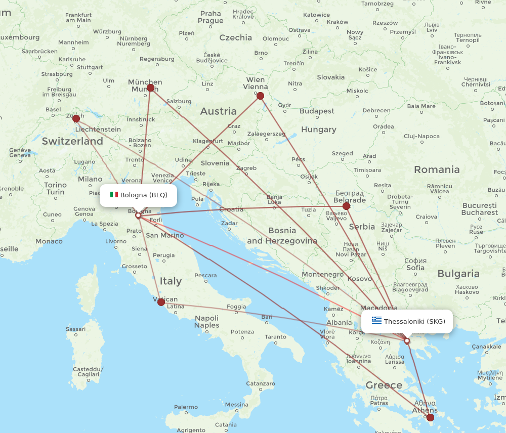 SKG to BLQ flights and routes map