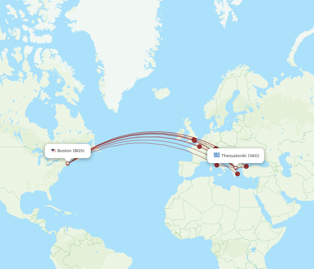 SKG-BOS flight routes