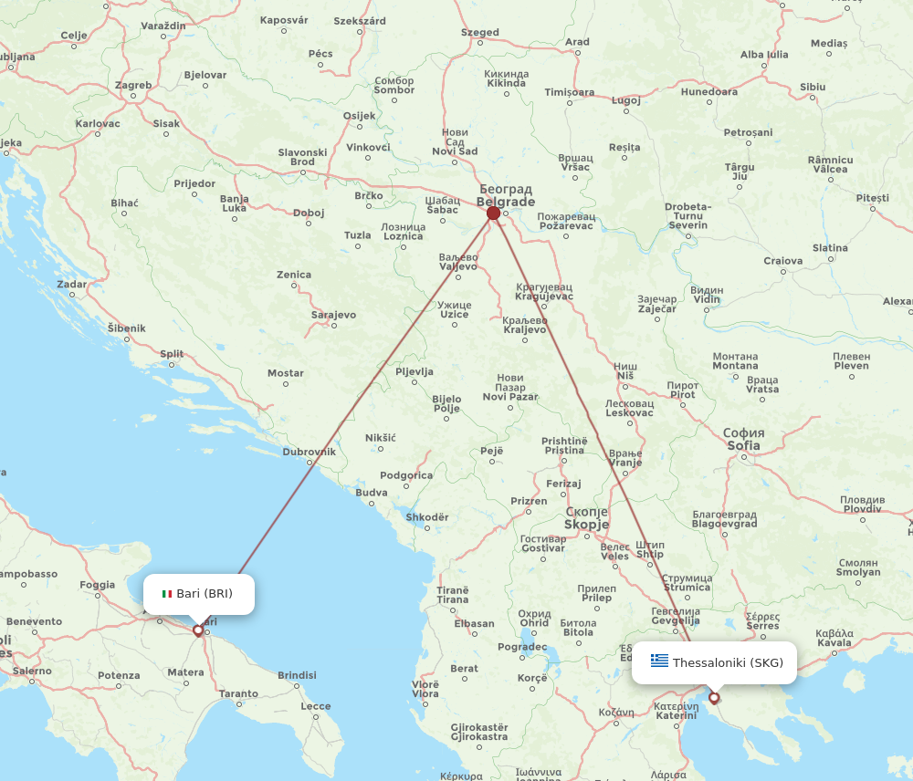 SKG to BRI flights and routes map