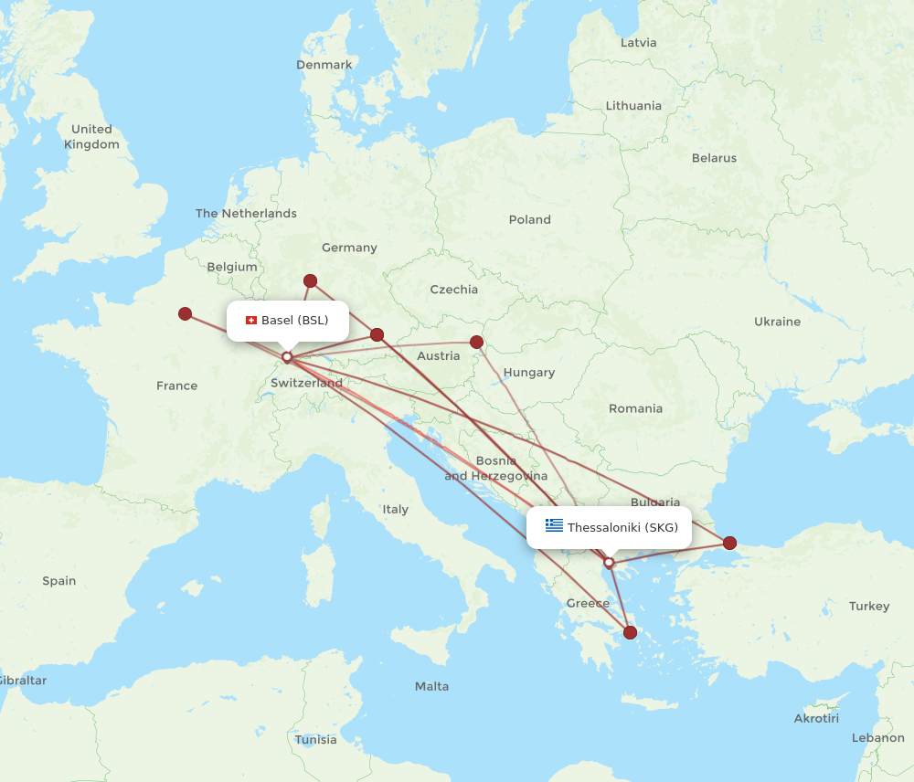 SKG to BSL flights and routes map