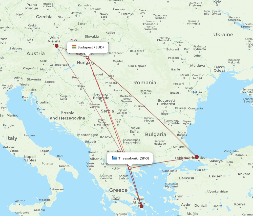 SKG to BUD flights and routes map
