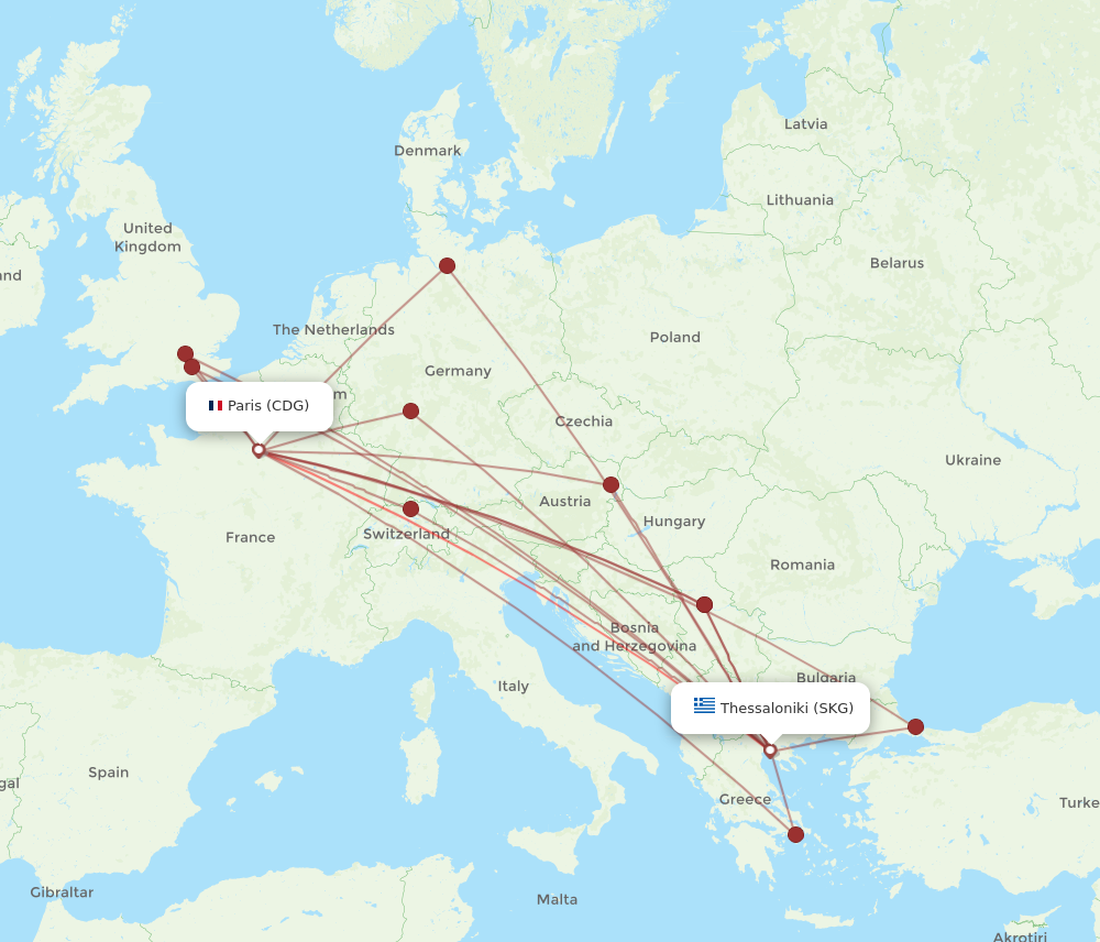 SKG to CDG flights and routes map