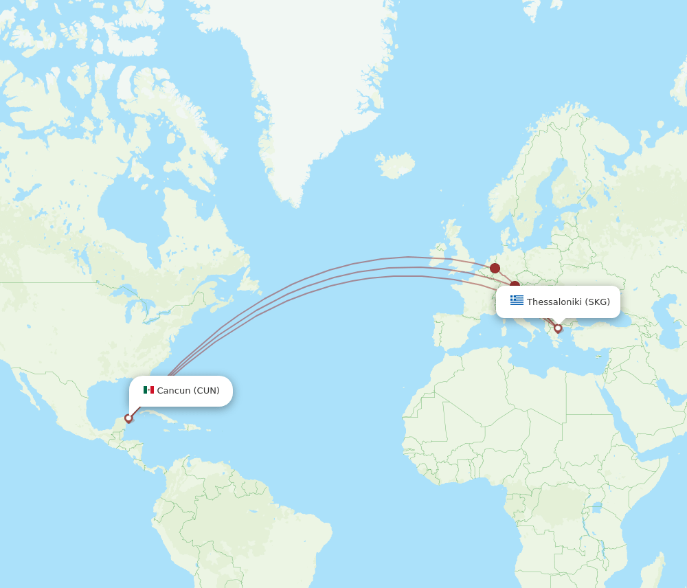 SKG-CUN flight routes