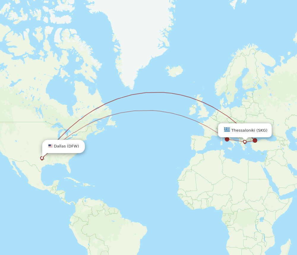 SKG-DFW flight routes