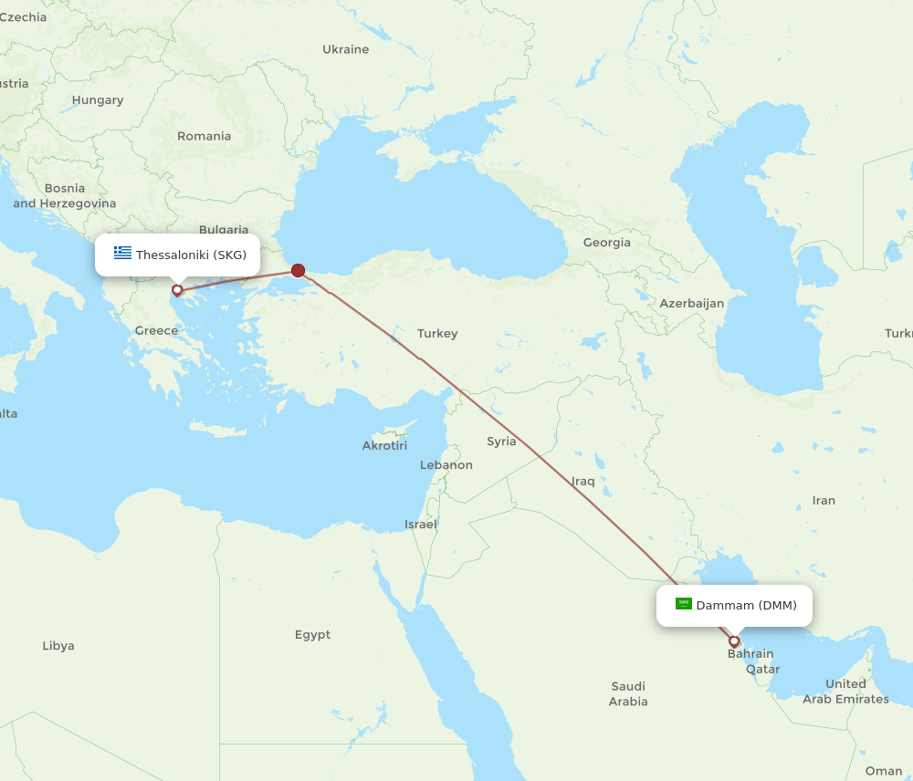 SKG to DMM flights and routes map