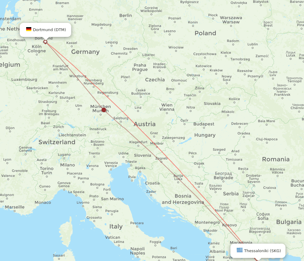 Thessaloniki - Dortmund route map and flight paths