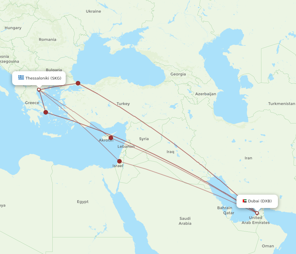 SKG to DXB flights and routes map
