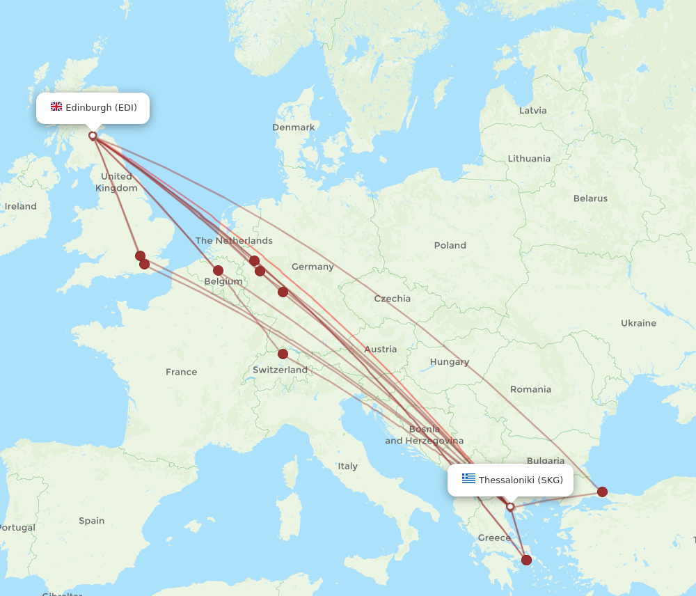 SKG to EDI flights and routes map